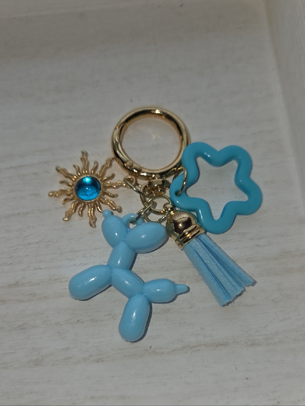 Blue Balloon Dog Keychain with Tassel & Star Charm